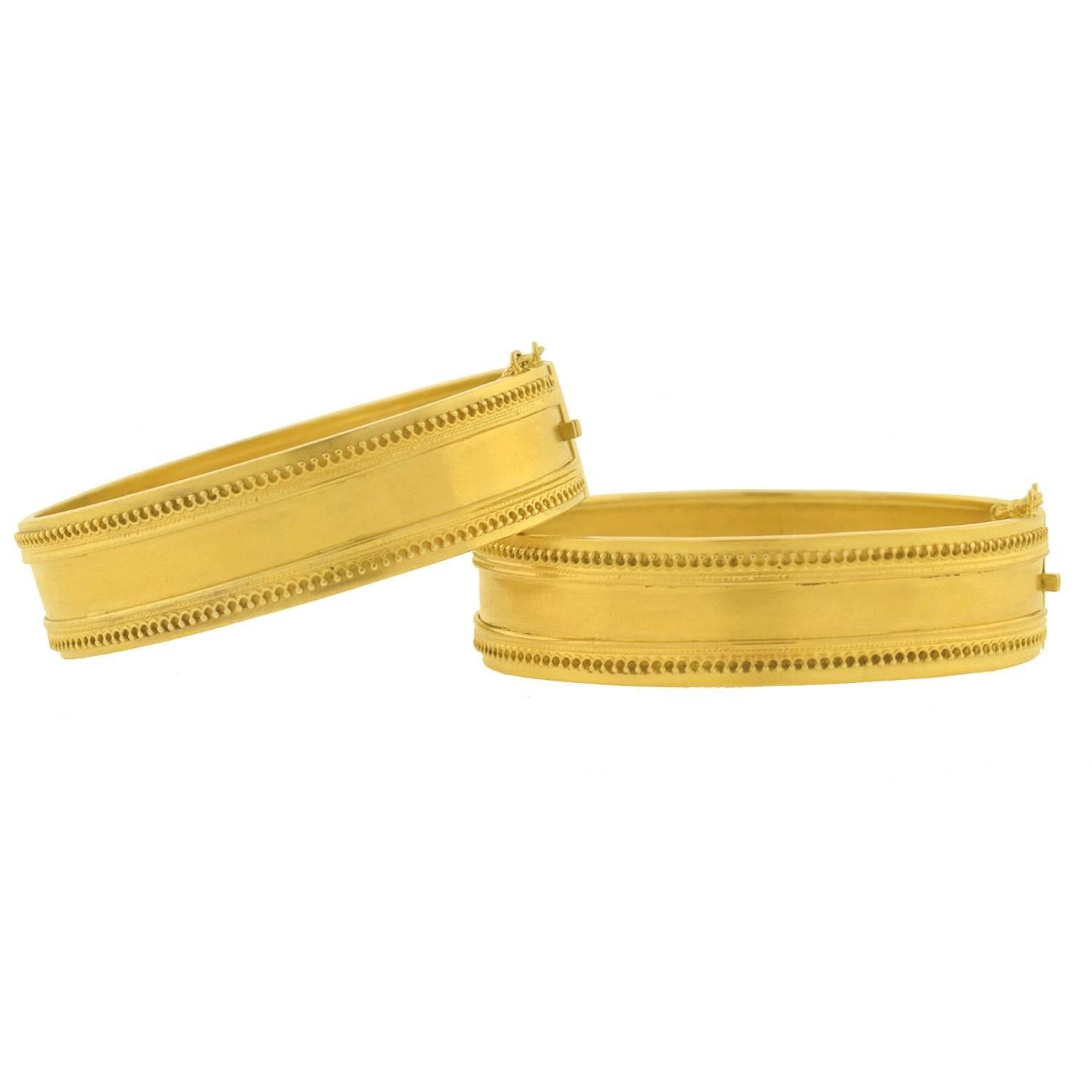 Victorian English Gold Etruscan Bangle "Wedding Bracelet" Set