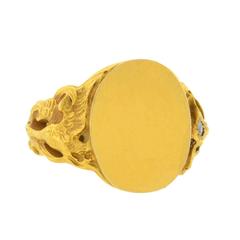 Art Nouveau Gold Signet Ring with Bird and Fox Motif 5
