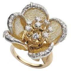 Diamond Gold Mesh Flower Ring