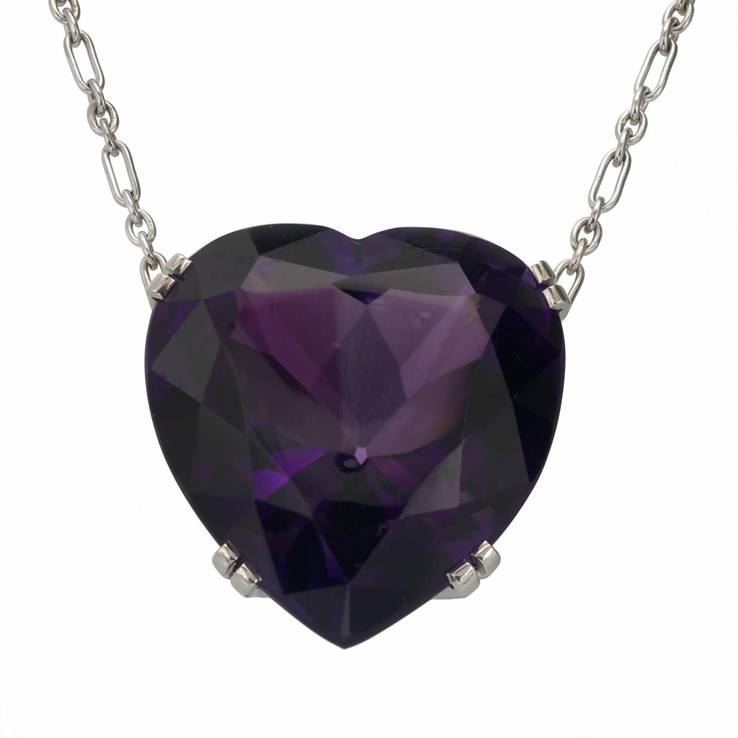 Tiffany and Co. Purple Amethyst Platinum Heart Pendant Necklace at 1stdibs