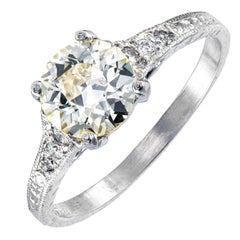 .92 Carat Natural Light Yellow Diamond Art Deco Platinum Engagement Ring