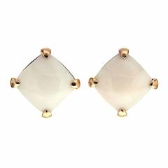 Cushion White Coral Gold Button Earrings