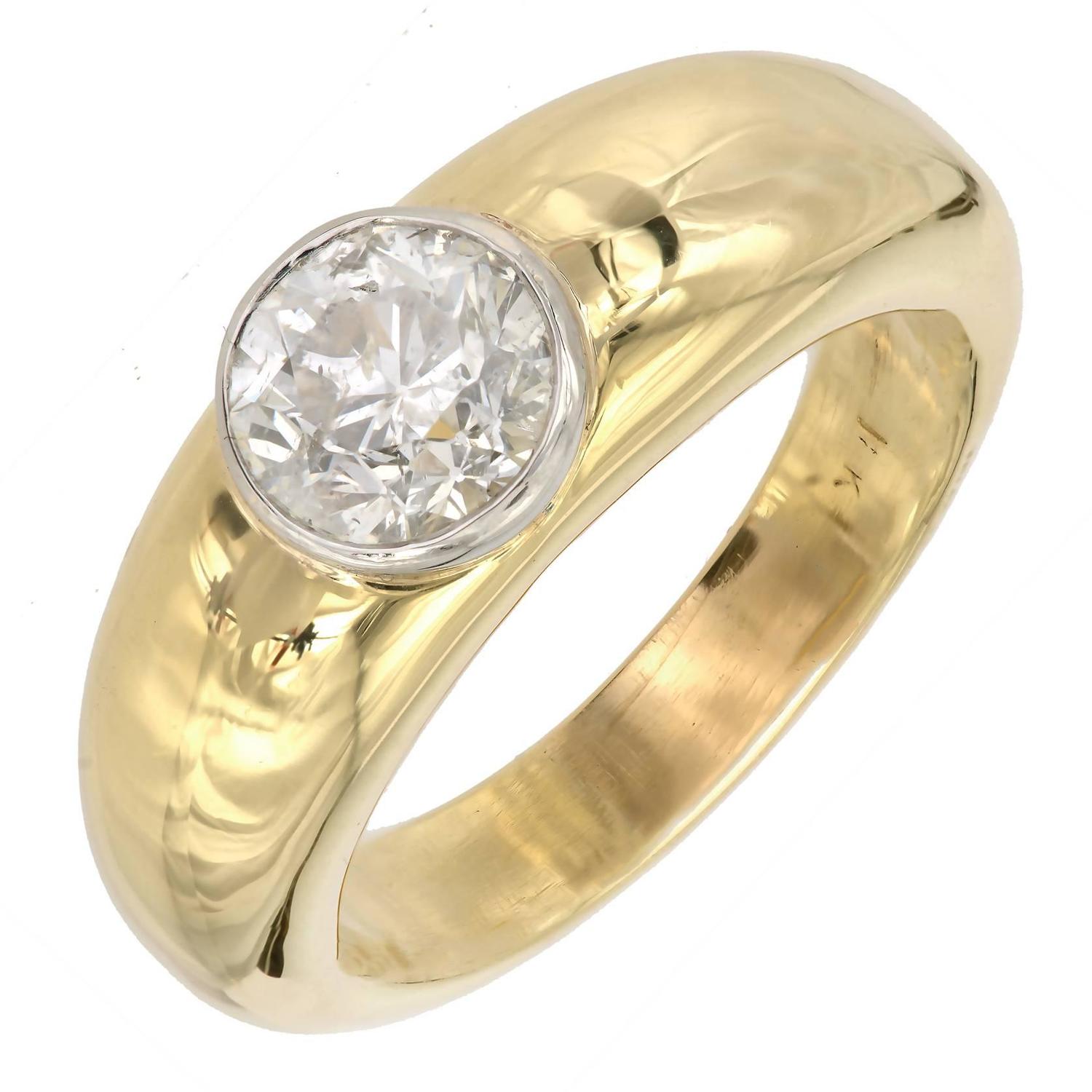 Men’s Diamond Bezel Heavy Gold Platinum Ring For Sale at 1stdibs