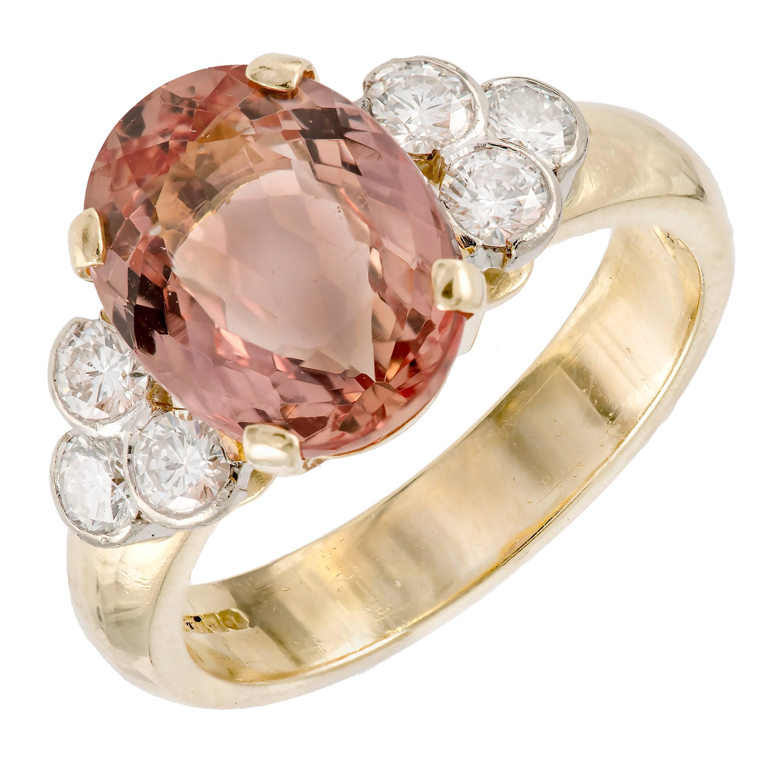 4.87 Carat Natural Pink Orange Precious Topaz Diamond Gold Ring