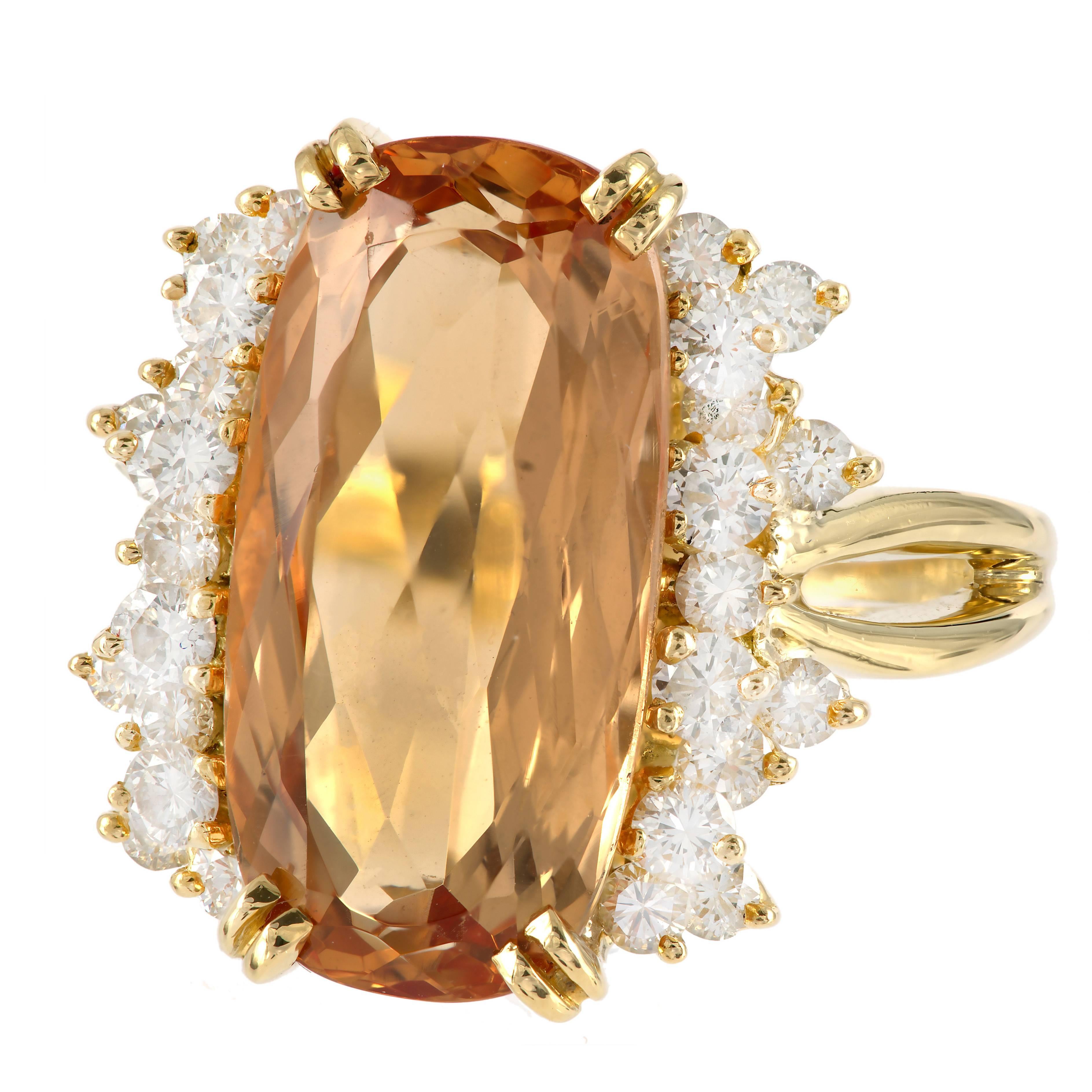 Natural Orange Precious Topaz Diamond Gold Ring