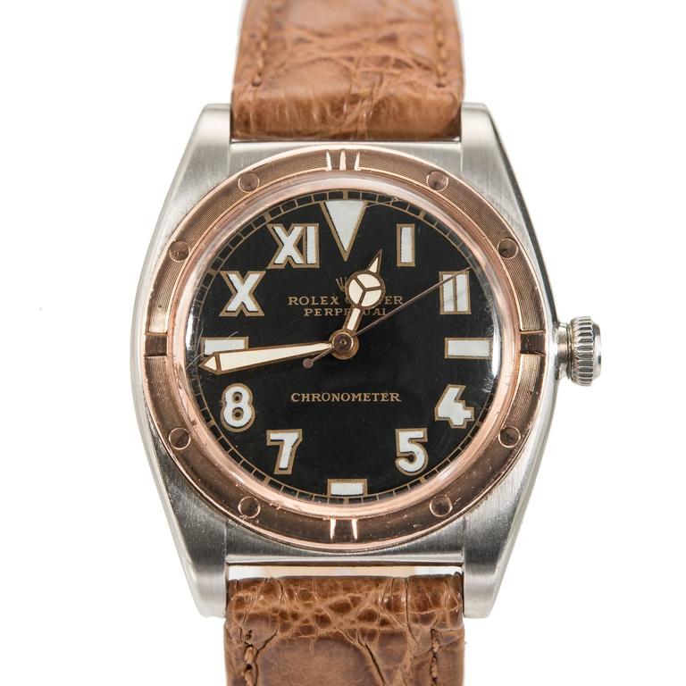 Rolex Rose Gold Stainless Steel Oyster Perpetual Bubble Back Strap