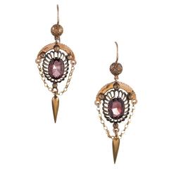 1880s Pink Zircon Rose Gold Victorian Drop Earrings