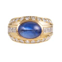 Vintage 5.00 Carat Cabochon Sapphire Diamond Gold Ring