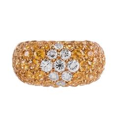 Vintage Yellow Sapphire Diamond Gold Half Eternity Squared Dome Ring