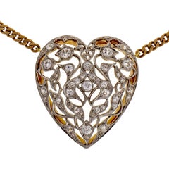 Diamond Gold Open Work Platinum Heart Pendant Necklace