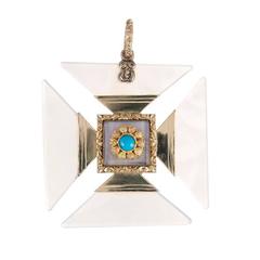Georgian Chalcedony Two Color Gold Maltese Cross Pendant 3
