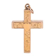 Antique Gold Victorian Engraved Cross Pendant