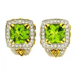 Charles Krypell Peridot Yellow Sapphire Diamond Gold Earrings 4