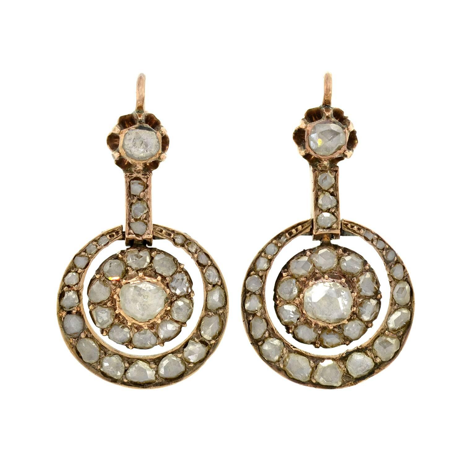 Early Victorian Rose Cut Diamond Gold Earrings