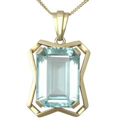 20.85Ct Aquamarine & 14k Yellow Gold Pendant - Art Deco - Antique Circa 1930 2