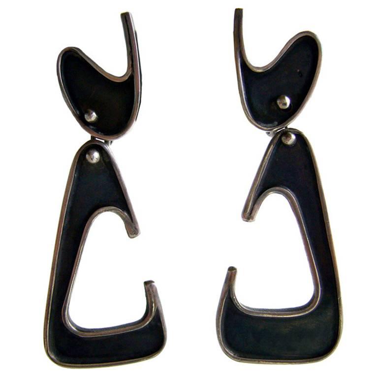Ed Wiener Sterling Silver Abstract Modernist Earrings