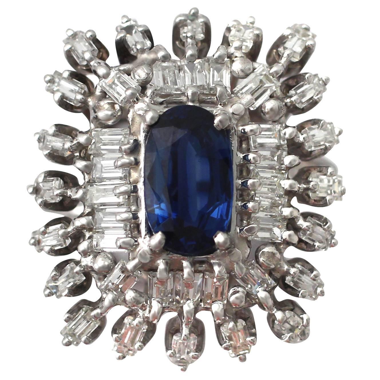 1970s 1.39 Carat Sapphire & 2.10 Carat Diamond White Gold Cocktail Ring