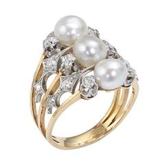 1900s Art Nouveau Pearl Diamond Gold Platinum Ring 4