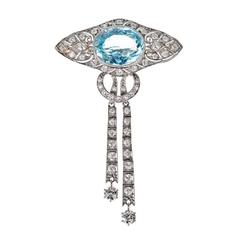 1930s Art Deco Aquamarine Diamond Platinum Brooch 6