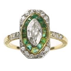 Vintage 1960 Emerald Diamond Gold Cluster Ring