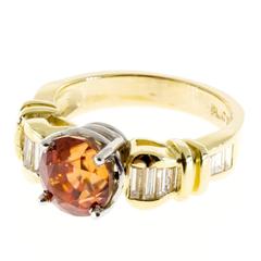 Orange Natural Zircon Baguette Diamond Gold Platinum Ring 12