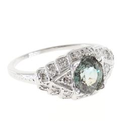 Antique Natural Alexandrite Diamond Platinum Engagement Ring