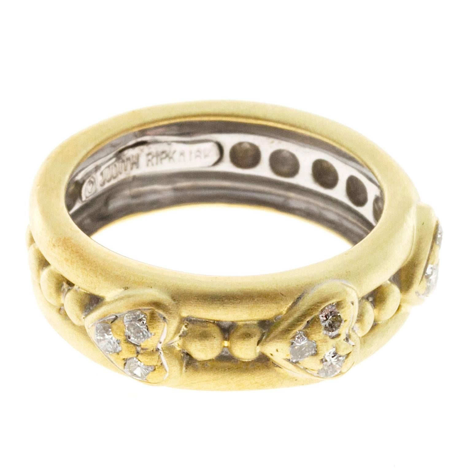Judith Ripka Diamond Gold Three Heart Wedding Band Ring