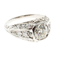  Art Deco Old European Diamond Platinum Engagement Ring