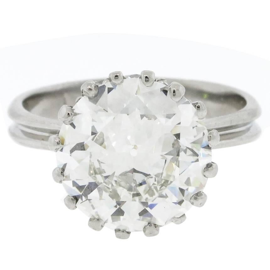 5.19 Carat Old Round Brilliant Cut Diamond Platinum Solitaire Ring  For Sale