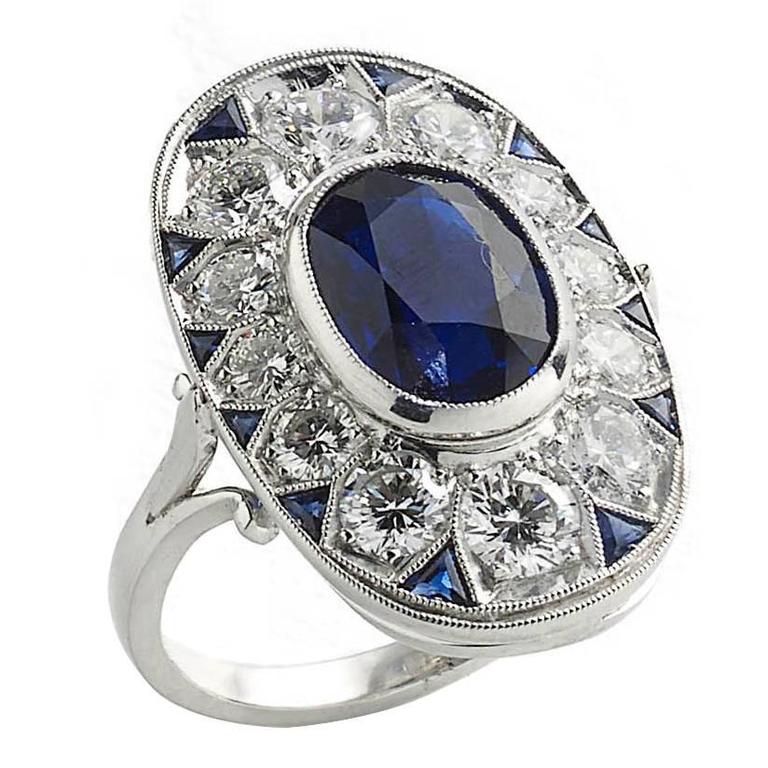 Sapphire Diamond Cluster Ring at 1stdibs