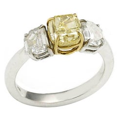 1.60 Carat GIA Cert Fancy Yellow Diamond Platinum Ring