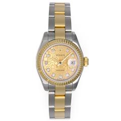 Rolex Yellow Gold Stainless Steel Diamond Dial Datejust Automatic Wristwatch 5