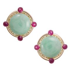 Seaman Schepps Turbo S Emerald Shire Earrings At 1stdibs Seaman Schepps Cabochon Jadeite Ruby Gold Earrings