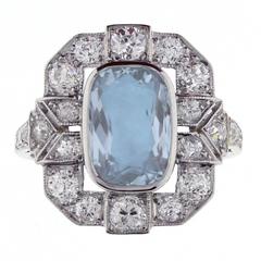 Art Deco Aquamarine Diamond Platinum Ring