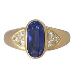 French 3.39 Carat Sapphire Diamond Gold Dress Ring 11