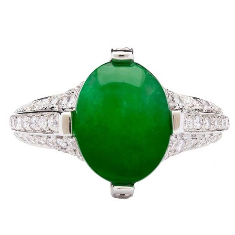 Cabochon Cut Jade Diamond white gold Ring