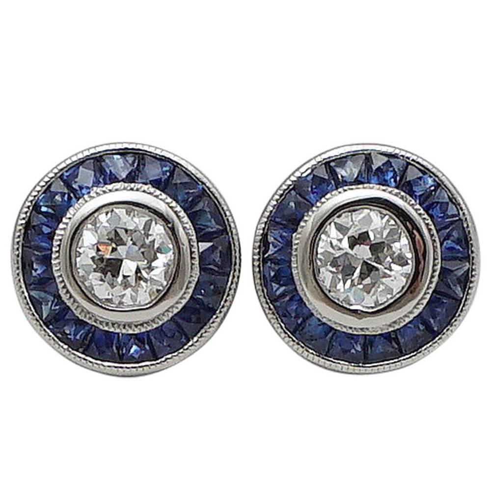  Sapphire Diamond Platinum Target Earrings  For Sale
