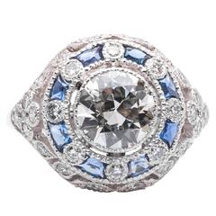 Edwardian 1.60 Carat Antique Sapphire Diamond Platinum Engagement Ring