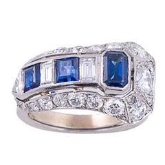 Vintage Art Deco Sapphire Diamond Platinum Arrow Ring