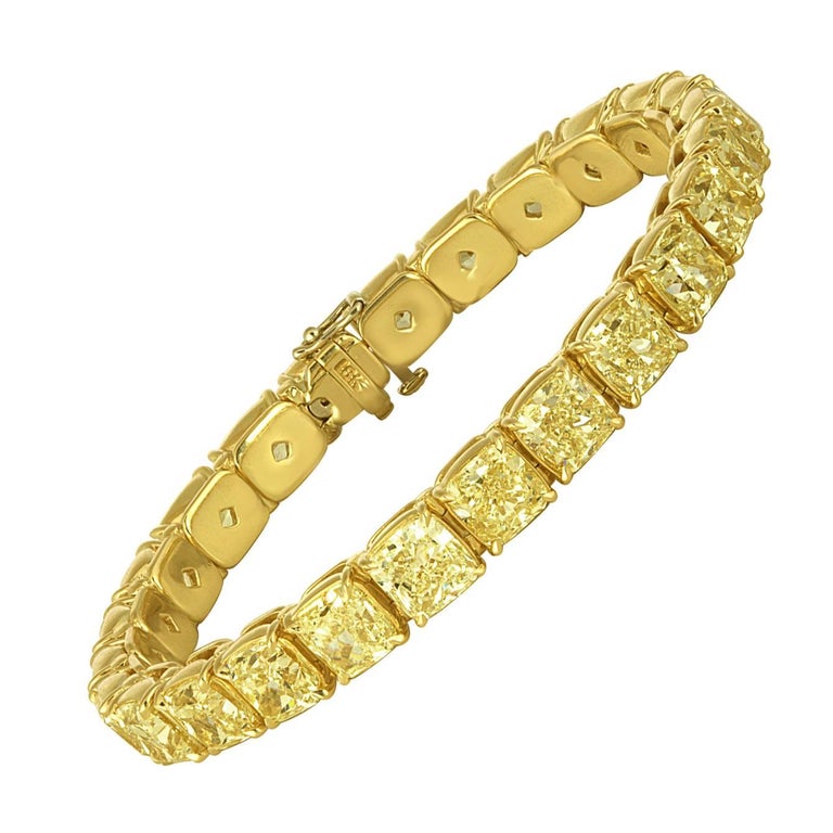 Yellow Diamonds Cushion Cut Set in Gold Bracelet at 1stDibs yellow