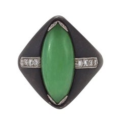 Marsh & Co. 1950s Jadeite Jade, Diamond, Steel and Platinum Ring
