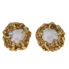 Arthur King Mid-20th Century Baroque Pearl and Gold Cuff Links