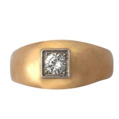 0.34Ct Diamond and 18k Yellow Gold Signet Ring - Vintage French Circa 1940