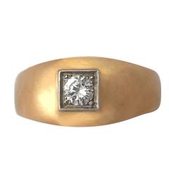 0.34Ct Diamond and 18k Yellow Gold Signet Ring - Vintage French Circa 1940