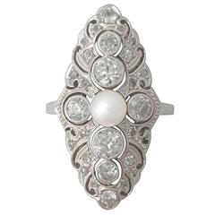 Pearl and 1.70Ct Diamond, Platinum Dress Ring - Vintage Circa 1940 12
