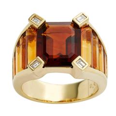 1960s Citrine Diamond Gold Ring