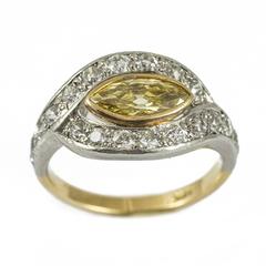 Art Deco Canary Yellow Diamond Gold Platinum Ring