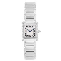Cartier Lady's White Gold Diamonds Tank Francaise Quartz Wristwatch Ref WE1002S3