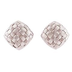 Italian Gold Omega Backed Basket Weave Earrings