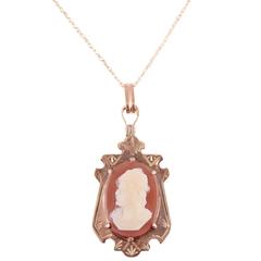 Antique Victorian Cameo Gold Pendant with Chain